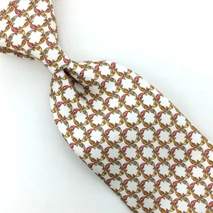 Salvatore Ferragamo Italy Tie White Pink Brown Luxury Floral Brocade Silk L3 New - Picture 1 of 8