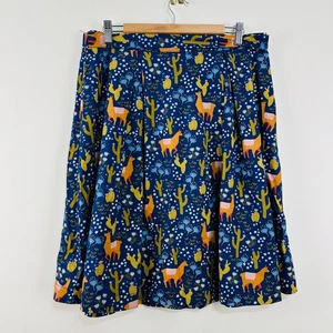 Princess Highway Llama Alpaca Cactus Print Pleated Skirt Blue Orange 14 - Foto 1 di 20