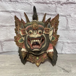 Hand Carved Wood Mask Balinese Indonesian Wall Hanging Art Barong Rangda - Picture 1 of 20