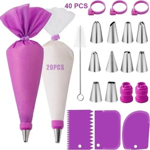 Silicone Piping Bags-Tips Set CakeDIY Decorating Kit with Stainless Steel B-Tool - Picture 1 of 16