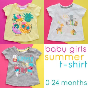 Baby Girls Cotton T-shirt Summer Top Popper Fastening UK 0 3 6 9 12 18 24 Months - Picture 1 of 7