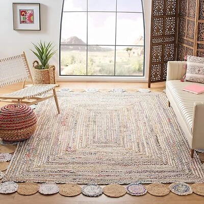 Jute & Cotton Rugs Hand Braided Square Area Rug Decorative Modern Living Carpet - Image 1 of 4