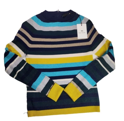 Paul Smith Women’s Sweater Striped Multicolored Crewneck  XS Shiny 1/4 Back Zip - Image 1 of 4