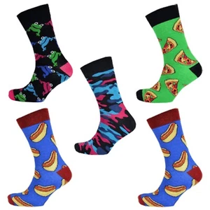 Mens Novelty Design Socks Size UK 7-11 Cotton Rich Camo Pizza Pattern Dress - Picture 1 of 6