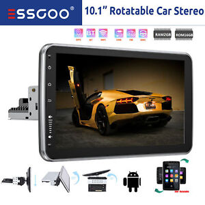 ESSGOO 10" 1 DIN Car Stereo Radio Android 12 GPS 360° Rotatable IPS Screen FM BT