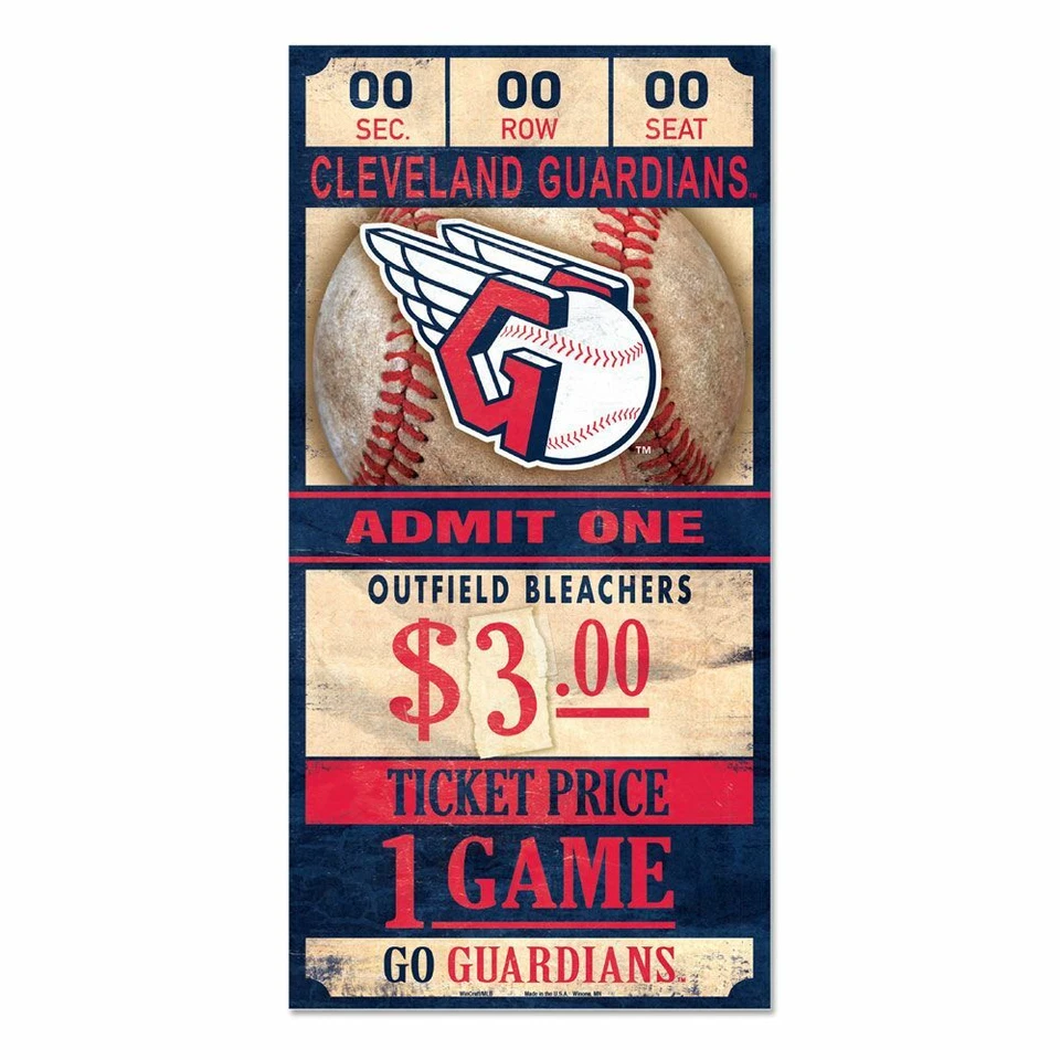 CLEVELAND GUARDIANS GAME TICKET ADMIT ONE GO GUARDIANS WOOD SIGN 6"X12'' NEW 👀 - Image 1 of 1
