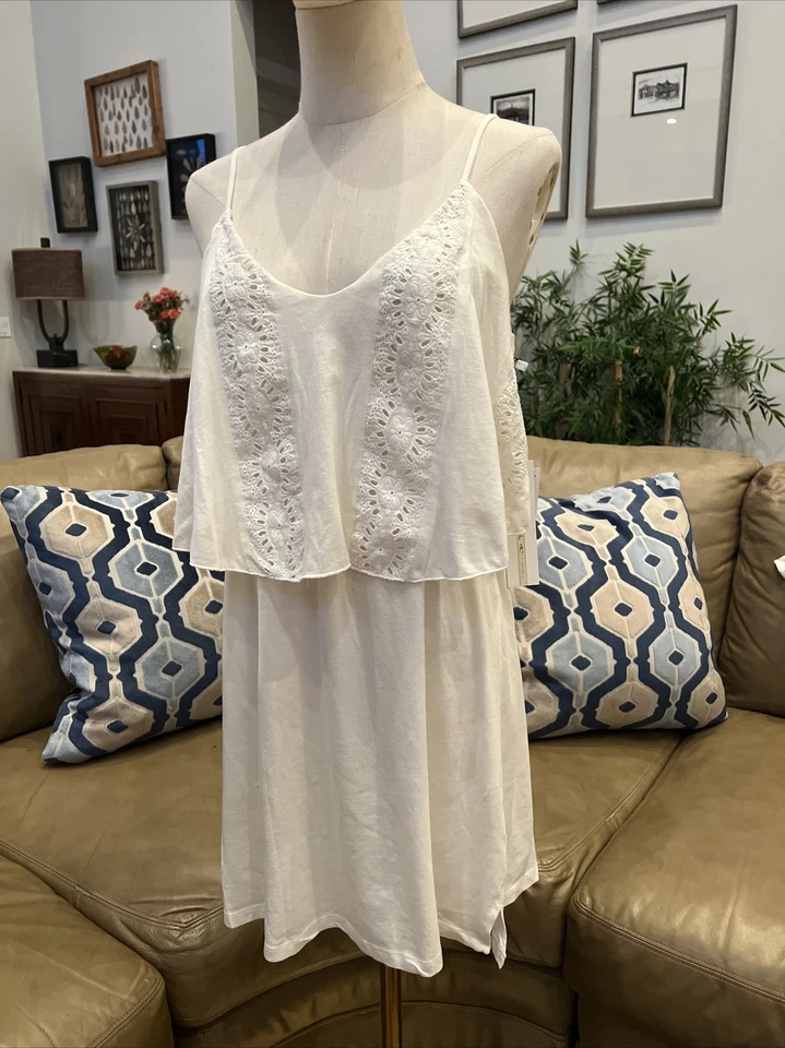 O'Neill Womens White Size Medium Madge Popover Cotton Mini Dress Dress Crochet