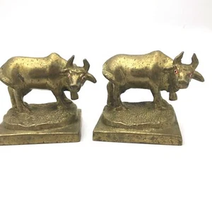 Krishna's Surabhi Brass Sacred Cow India Religious Murti Figurine - Set of 2 -De - Picture 1 of 9