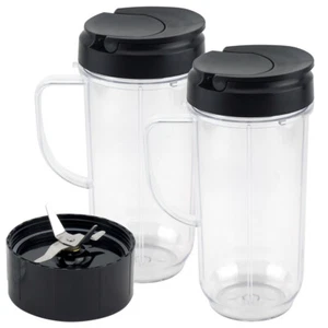 2 Pack 22 oz Tall Cup, Flip Top To-Go Lid + Cross Blade Replacement Magic Bullet - Picture 1 of 8