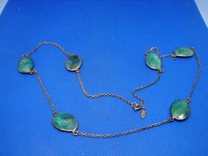 STERLING SILVER RCI INDIA MOUNTD GREEN STONE GOLD COLOR NECKLACE 24" LONG 925 ! - Picture 1 of 4