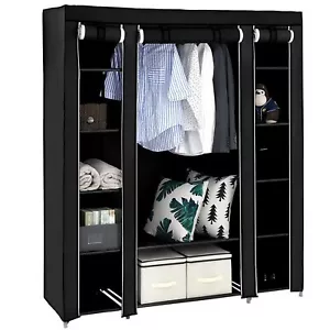 69" Portable Clothes Closet Wardrobe Storage Organizer w/ Non-Woven Fabric Black - Picture 1 of 12