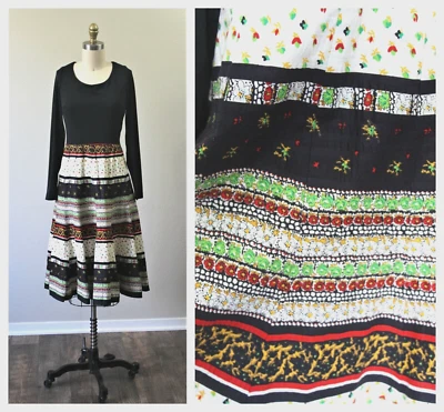 Vestido Falda Columpio De Colección Años 70 Miss Elliette California Patchwork Seersucker Algodón Foto 1 de 4