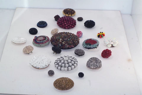 25 Antique Deco Vtg Sewing Button Lot Card Floral Sequins Polka Dot Micro Bead Cover