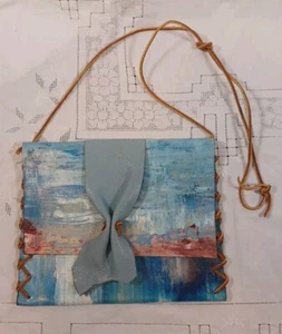 Handmade Painted Faux Leather Purse Crossbody Bag Abstract Whipstitch Western - Picture 1 of 13
