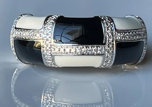 Accents by Affinity Diamond Sterling Silver Enamel Tile Ring, 0.15 cttw Sz8 NIB - Picture 1 of 7