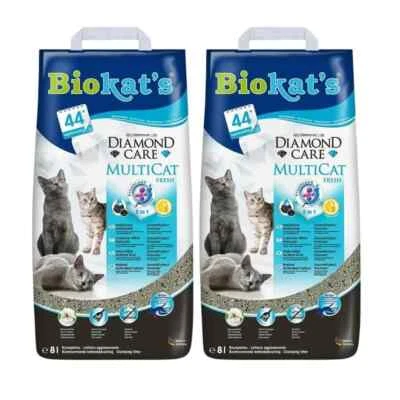 2x8L BIOKAT'S Diamond Care Multicat Katzenstreu Klumpstreu natürliche Aktivkohle