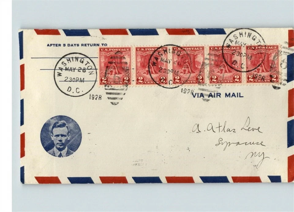 1928 VALLEY FORGE, strip of 5 stamps, # 645, pic LINDBERGH, Planty # 40 FDC - Image 1 of 1