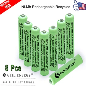 8x AAA 600mAh 1.2V NI-MH Rechargeable Battery For Garden Solar Light Green USA - Picture 1 of 6