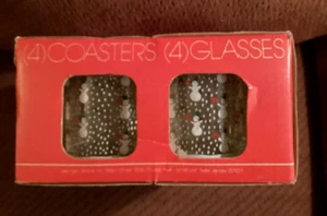 NIB Vtg Georges Briard Double Old Fashioned Barware 4 Glasses Snowman 4 Coasters - Picture 1 of 8