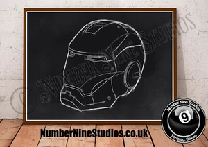 Ironman Helmet Chalkboard Edition Illustration, high quality ,signed by artist. - Picture 1 of 7