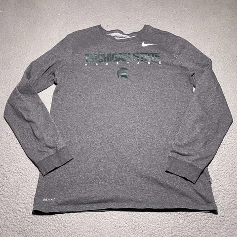 Michigan State Spartans Nike T Shirt Mens Large Gray Long Sleeve Crew Neck Cover