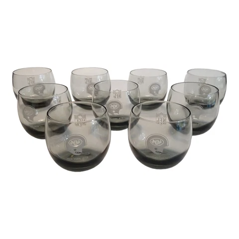 9 Vintage New York NY Jets Roly Poly Rocks Glasses Smoke Glass Barware NFL Cover
