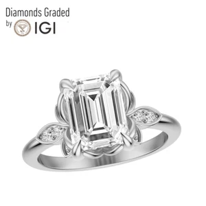 IGI 3.10 CT F VS2 Emerald Cut Lab Grown Diamond Engagement Ring Platinum 900 - Picture 1 of 4