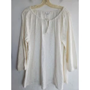 J.Jill Women Ivory White Open Eyelet 100% Cotton V Neck Peasant Blouse size XL - Picture 1 of 12