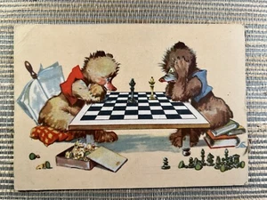 Salac Art Anthropomorphic Animals Playing Chess Czech Postcard - Picture 1 of 2