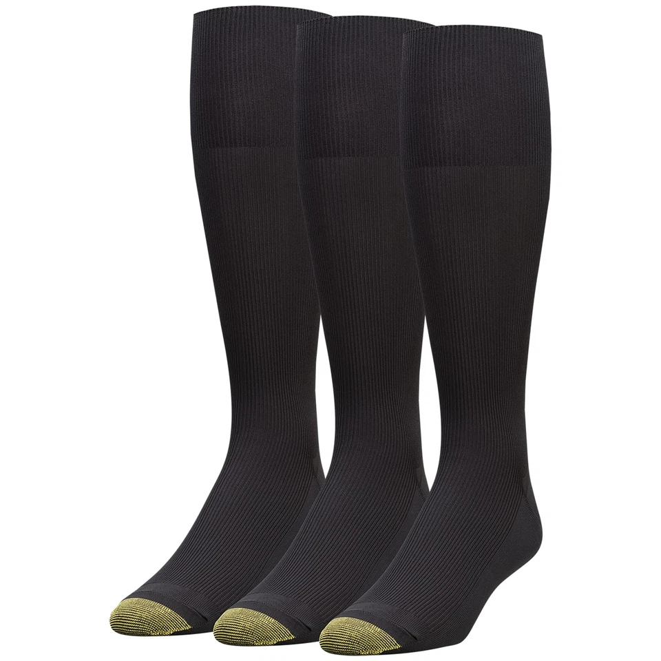 Gold Toe Men's Dress Socks Metropolitan Over The Calf Black 3 Pairs