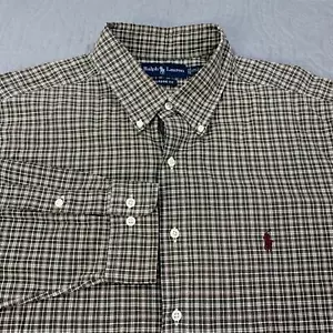 Camisa Ralph Lauren Botones Hombres X Grande Marrón Cuadros Calce Clásico 17 1/2 Manga Larga - Imagen 1 de 9