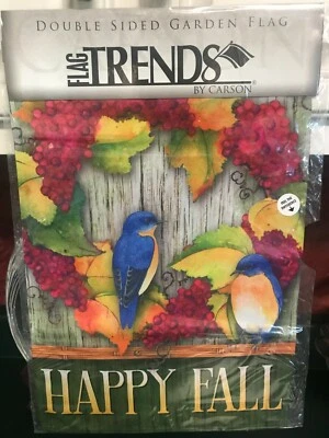 Feliz Otoño Jardín Bandera Pájaros Hojas 12.5" x 18" Colores Vivos Bandera Tendencias Carson Foto 1 de 4