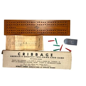 Vintage Drueke Hardwood Cribbage Board Game w/ Pegs & Instructions Original Box - Picture 1 of 14