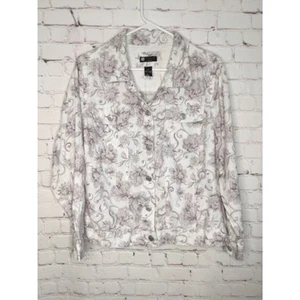NWOT VTG Carole Little Floral 100% Linen Jean Cottagecore Jacket Women Size 1X - Picture 1 of 8
