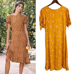 NEW Faithfull the Brand Emilia Floral Midi Dress 6 Yellow  - Picture 1 of 10