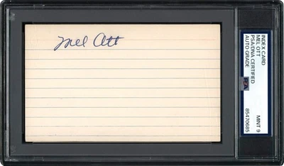 Mel Ott Signed 3x5 Index Card PSA/DNA Graded Mint 9!!! - Image 1 of 2