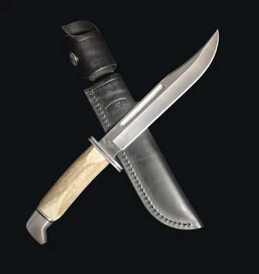 Buck 120 General Hunting Knife Stag Antler Handle Leather Sheath - Image 1 of 4
