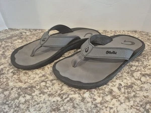 Olukai Ohana Men's Size 11 Gray Leather Flip Flops Thong Sandals Shoe - Picture 1 of 6