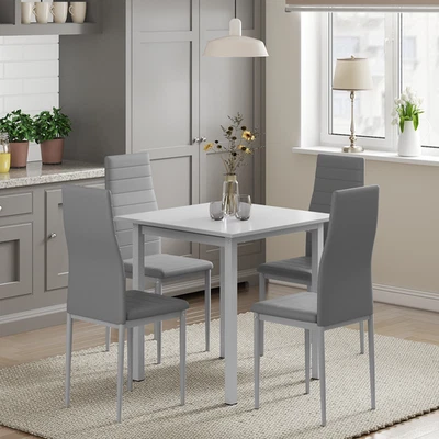 5 Piece Square Dining Set with Faux Leather Chairs Modern Kitchen Furniture - Image 1 of 4