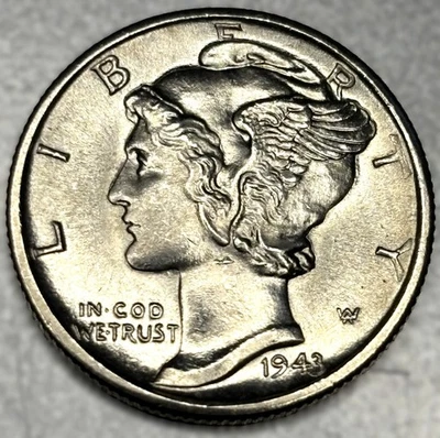 1943-D Mercury Dime 10c Gem BU Condition Full Split Bands 90% Silver - 1172 - Image 1 of 2