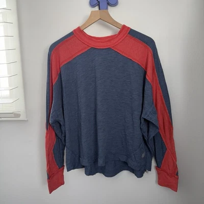 Free People Movement Small Long Sleeve Tee Blue Red Heather Relaxed Boxy Fit - Image 1 of 4