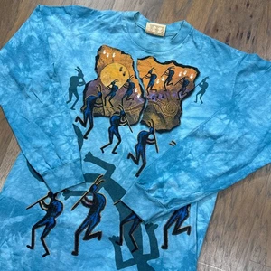 Vintage The Mountain Shirt Men M Blue Tie Dye Kokopellis Native American Graphic - Picture 1 of 10