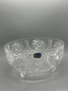 Böhmen Tschechien Fuß Handschliff Bleikristall Glas Schale Original Aufkleber - Bild 1 von 12