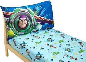 Disney Toy Story Toddler Cot Bed Fitted Sheet Pillowcase Set Blue Boys - Picture 1 of 4