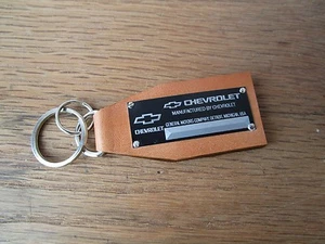 Chevrolet Data Plate Leather Keychain Bel Air Nomad Camaro Corvair Nova Impala - Foto 1 di 1