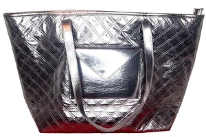 NWT BATH & BODY WORKS SHINY SILVER METALLIC ZIPPERED TOTE SHOPPER LARGE BAG - Picture 1 of 5