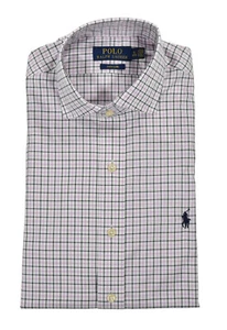 Camisa de vestir Polo Ralph Lauren rosa azul marino a cuadros algodón fácil cuidado nueva - Imagen 1 de 2