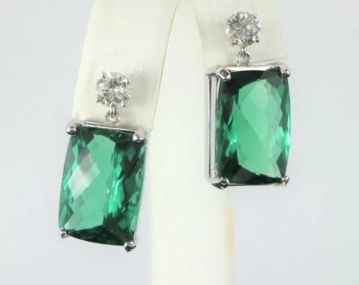 $6,800 14K White Gold 21.50ct Rainforest Topaz Round Diamond Screw Back Earrings - Image 1 of 4