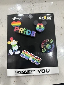 Crocs Jibbitz Charms 5pc Disney Mickey Mouse Pride Pack Love Rainbow NEW - Picture 1 of 4