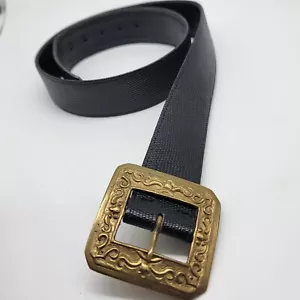 Vtg Sandy Duftler Belt Embossed gold Tone Buckle 34.5 Inches M/L - Picture 1 of 8